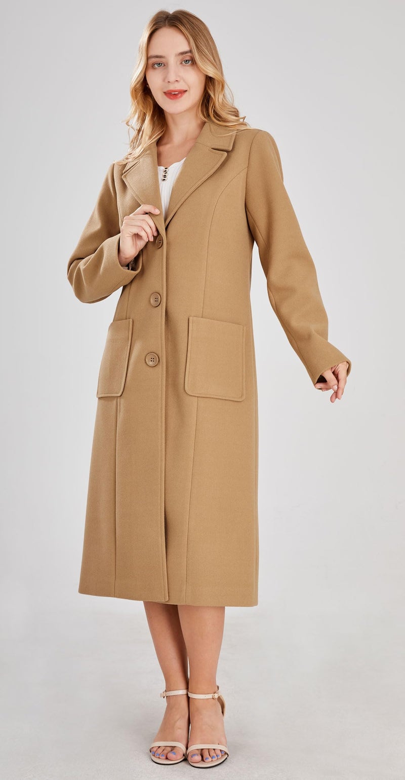 chouyatou Women's Big Notch Lapel Single Breasted Mid-Long Wool Blend Coat (Medium, Camel) - Image 2